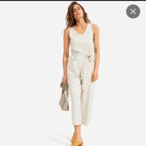 Everlane Luxe Cotton Jumpsuit, stone/white, XXS